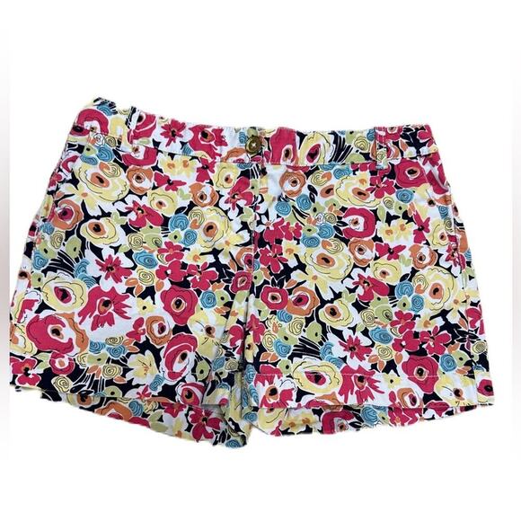 Ann Taylor LOFT Women's Yellow Red Floral Flat Front Twill Shorts Size 4 - Picture 1 of 7